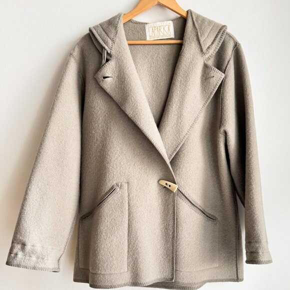 Vintage Linda Lundstrom La Parka Light Grey Classic Wool Short Parka M/L - Picture 1 of 10